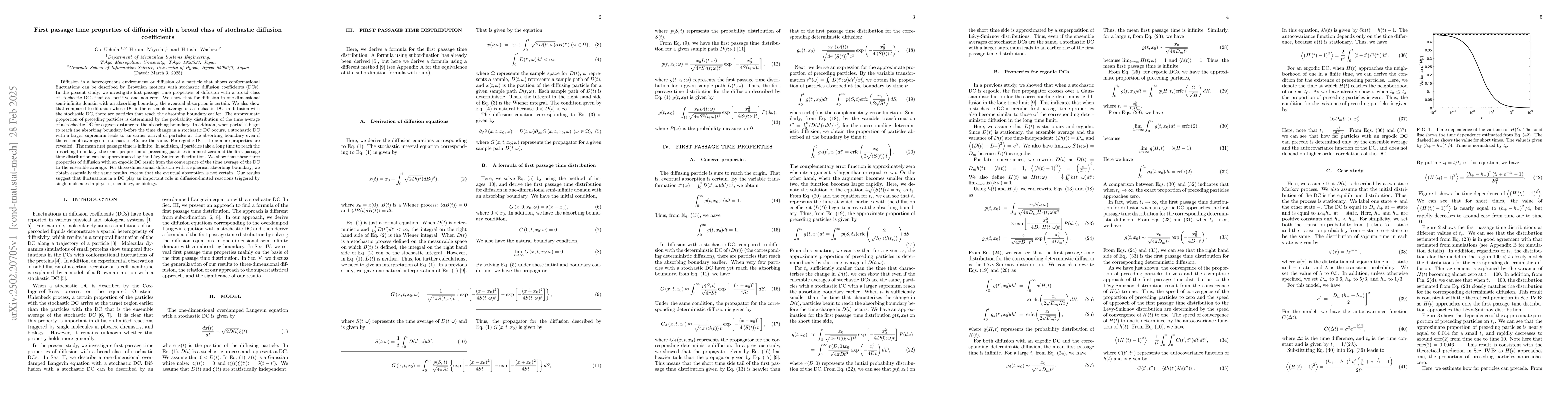 Thumbnail for First passage time properties of diffusion with a broad class of
  stochastic diffusion coefficients