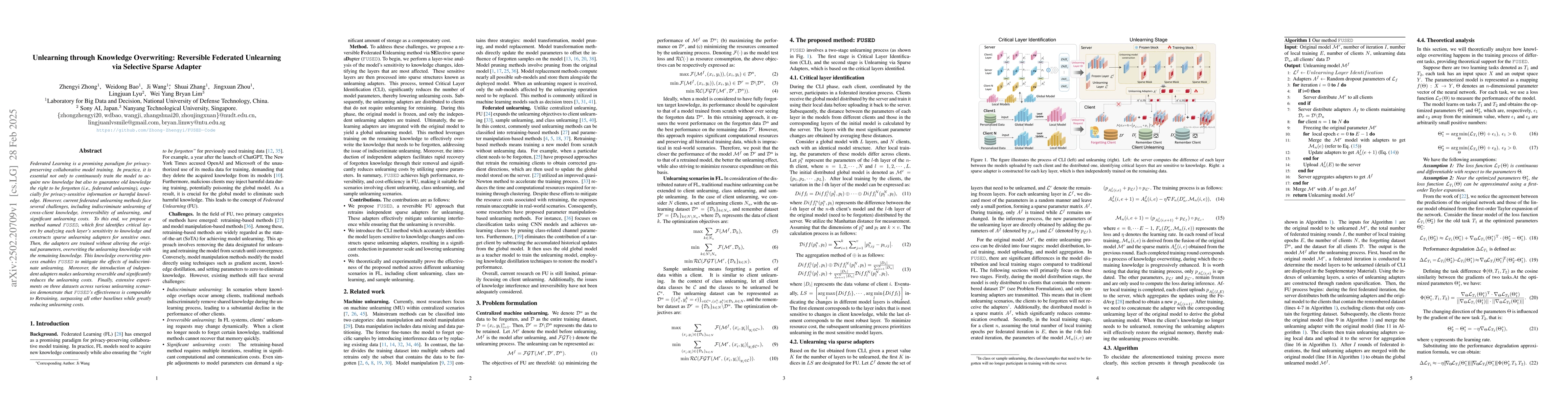 Thumbnail for Unlearning through Knowledge Overwriting: Reversible Federated
  Unlearning via Selective Sparse Adapter