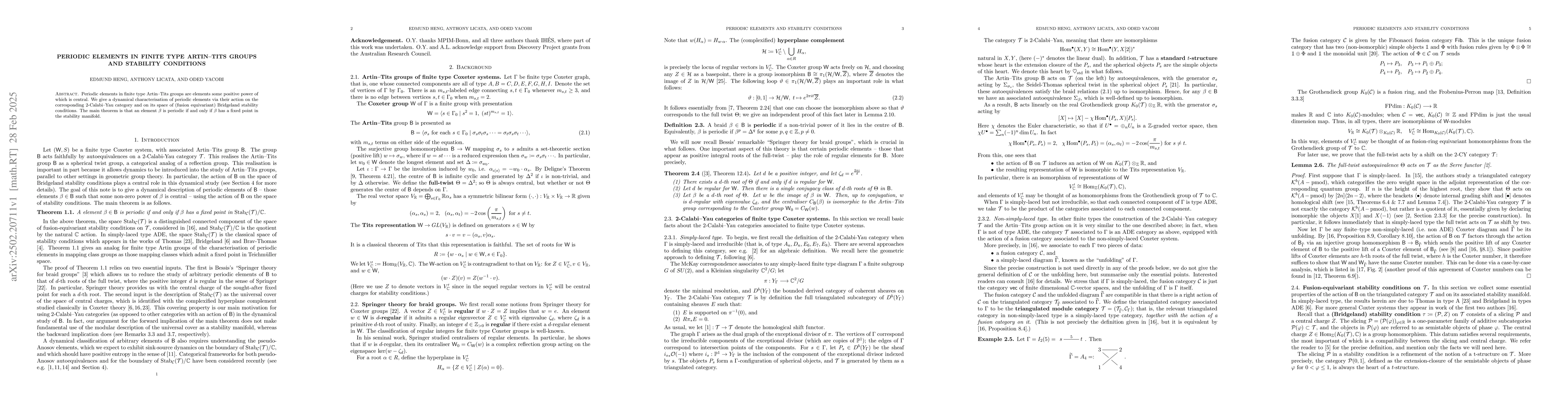 Thumbnail for Periodic elements in finite type Artin-Tits groups and stability
  conditions