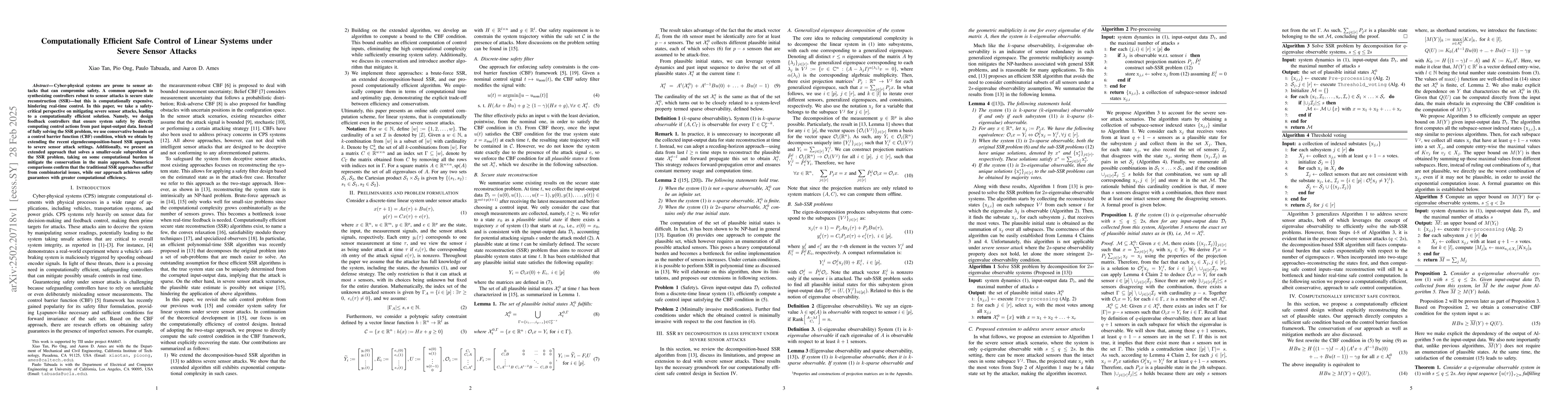 Thumbnail for Computationally Efficient Safe Control of Linear Systems under Severe
  Sensor Attacks