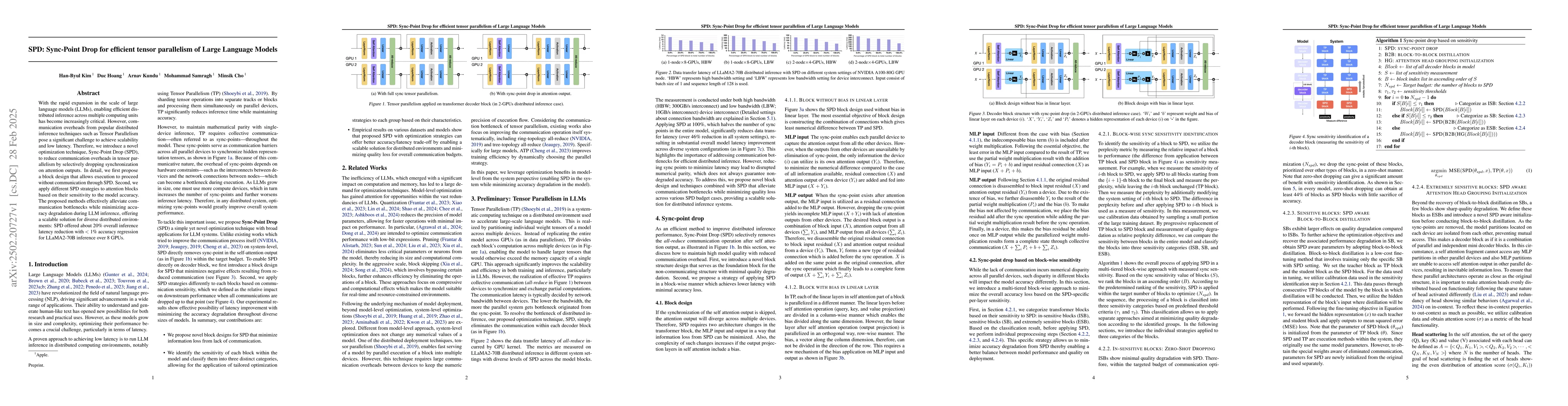 Thumbnail for SPD: Sync-Point Drop for efficient tensor parallelism of Large Language
  Models