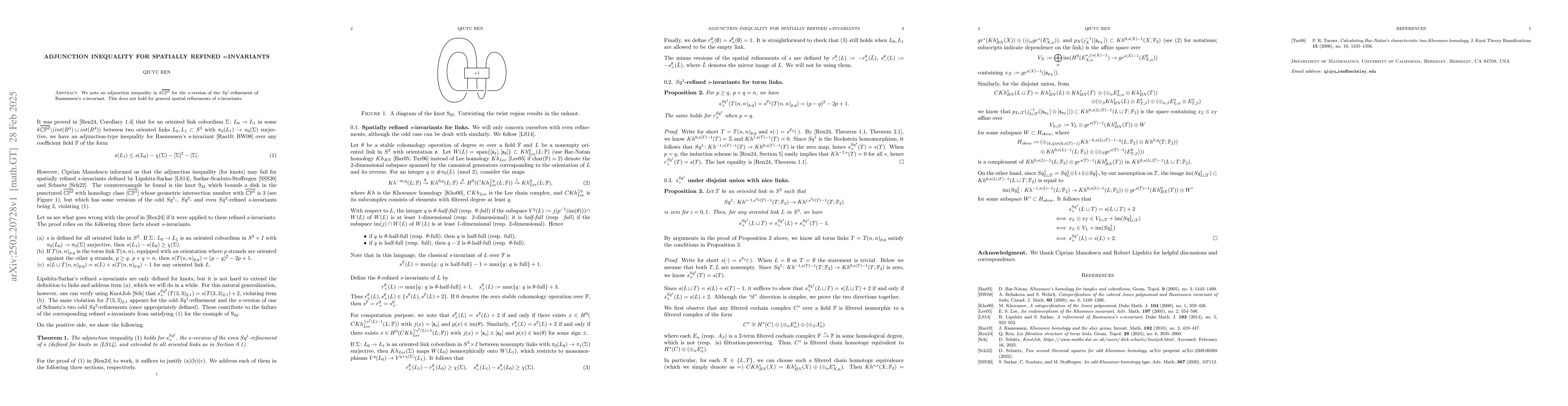 Thumbnail for Adjunction inequality for spatially refined $s$-invariants