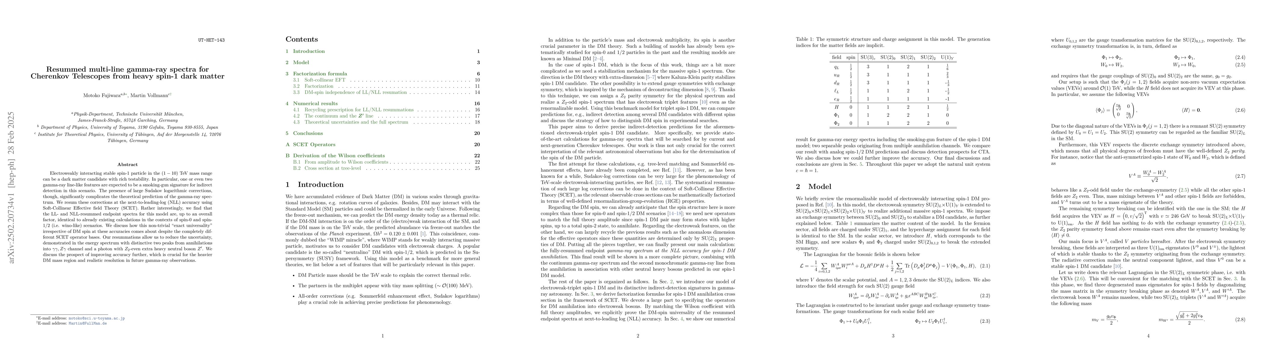Thumbnail for Resummed multi-line gamma-ray spectra for Cherenkov Telescopes from
  heavy spin-1 dark matter