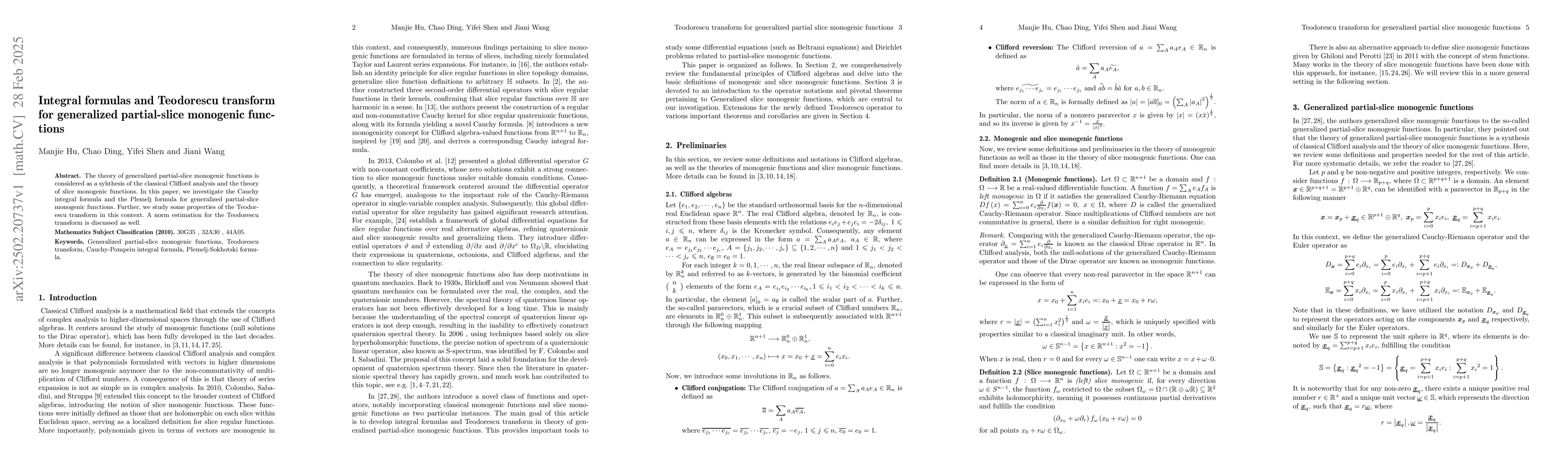 Thumbnail for Integral formulas and Teodorescu transform for generalized partial-slice
  monogenic functions