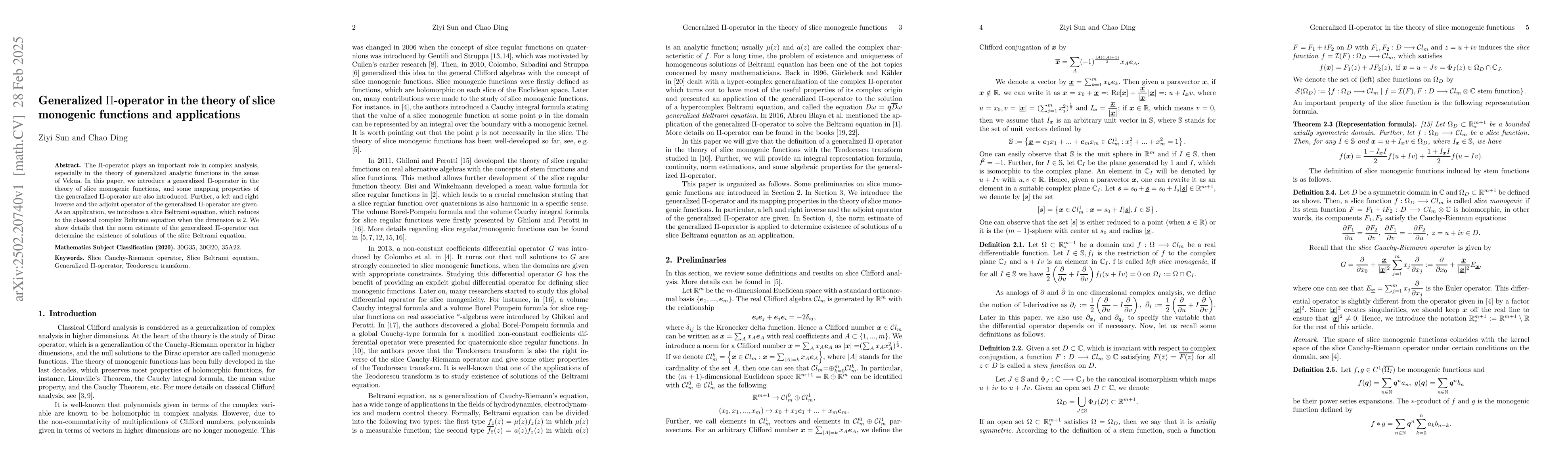 Thumbnail for Generalized Π-operator in the theory of slice monogenic functions
  and applications