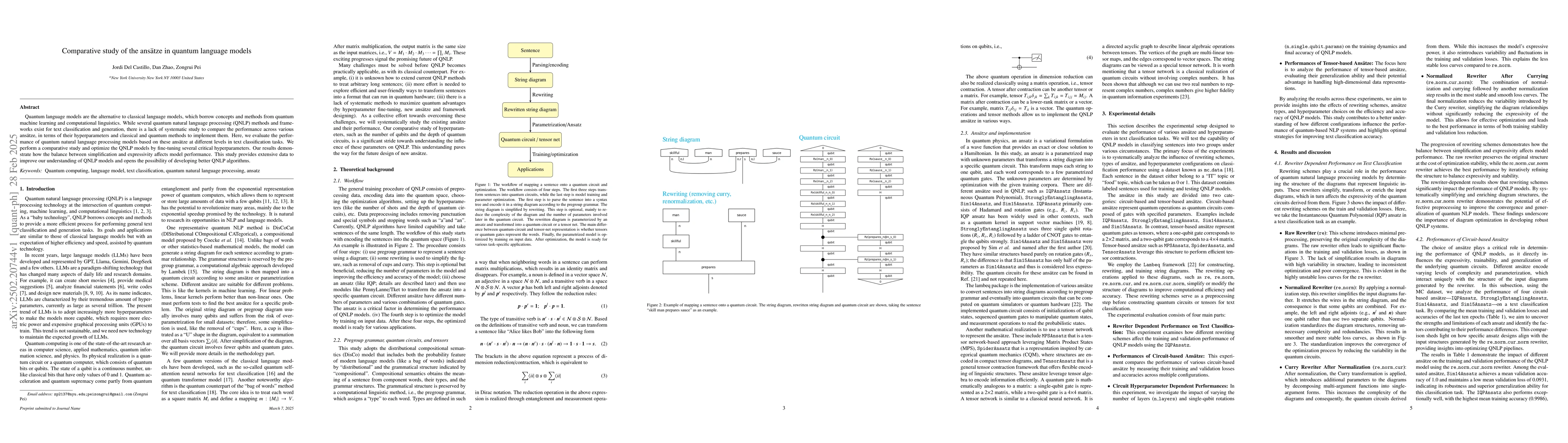 Thumbnail for Comparative study of the ansätze in quantum language models