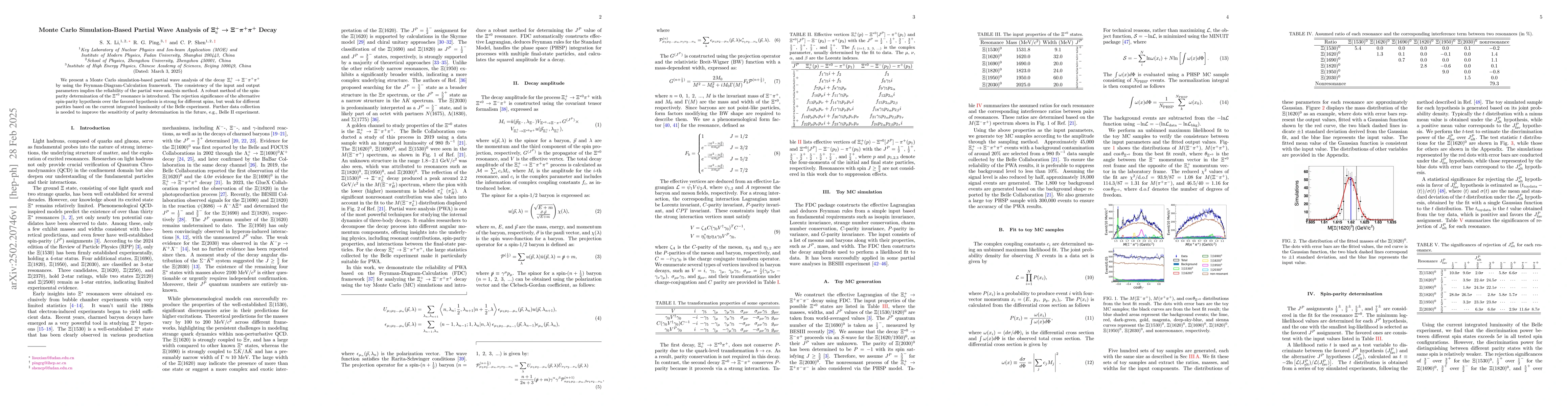 Thumbnail for Monte Carlo Simulation-Based Partial Wave Analysis of $Ξ_c^+ \to
  Ξ^-π^+π^+$ Decay