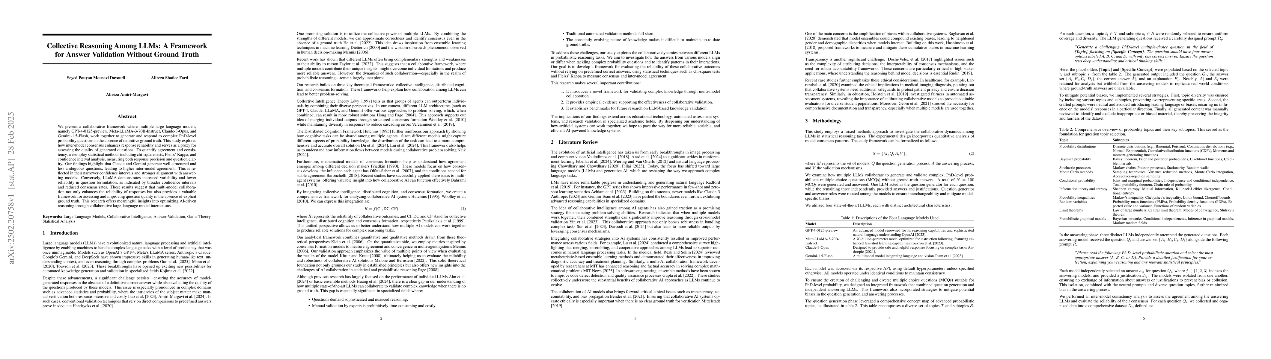 Thumbnail for Collective Reasoning Among LLMs A Framework for Answer Validation
  Without Ground Truth