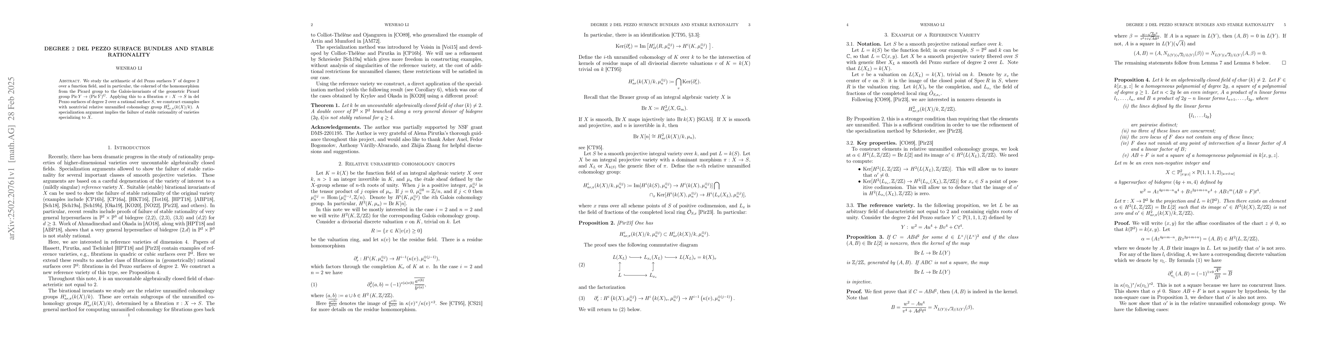 Thumbnail for Degree 2 del Pezzo surface bundles and stable rationality