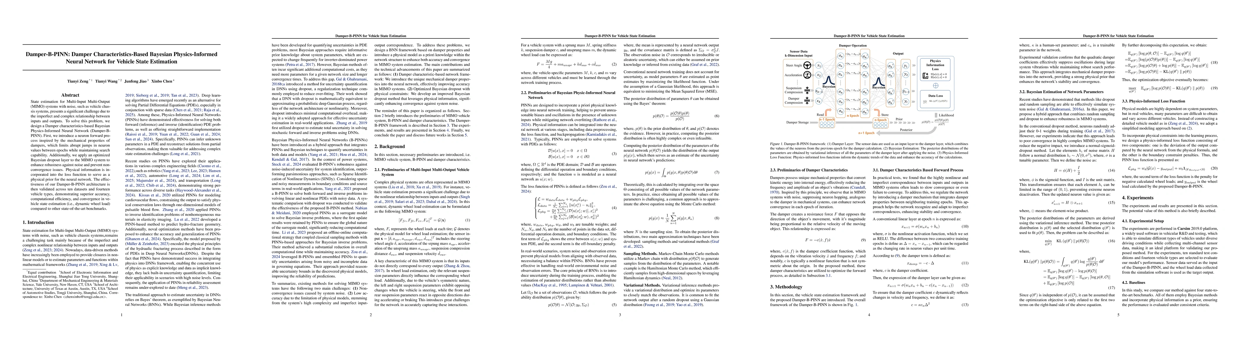 Thumbnail for Damper-B-PINN: Damper Characteristics-Based Bayesian Physics-Informed
  Neural Network for Vehicle State Estimation