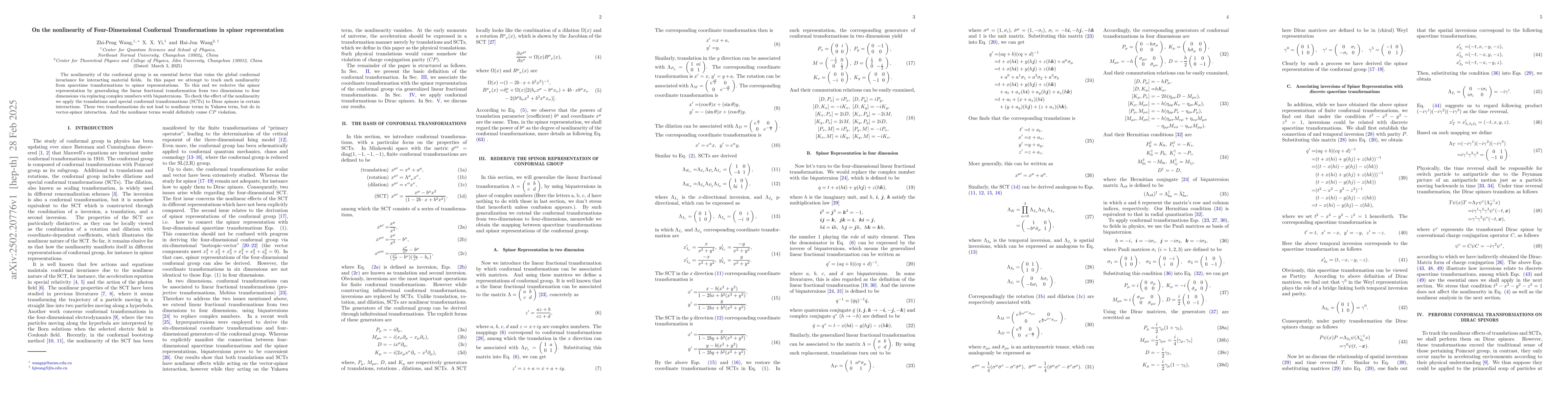 Thumbnail for On the nonlinearity of Four-Dimensional Conformal Transformations in
  spinor representation