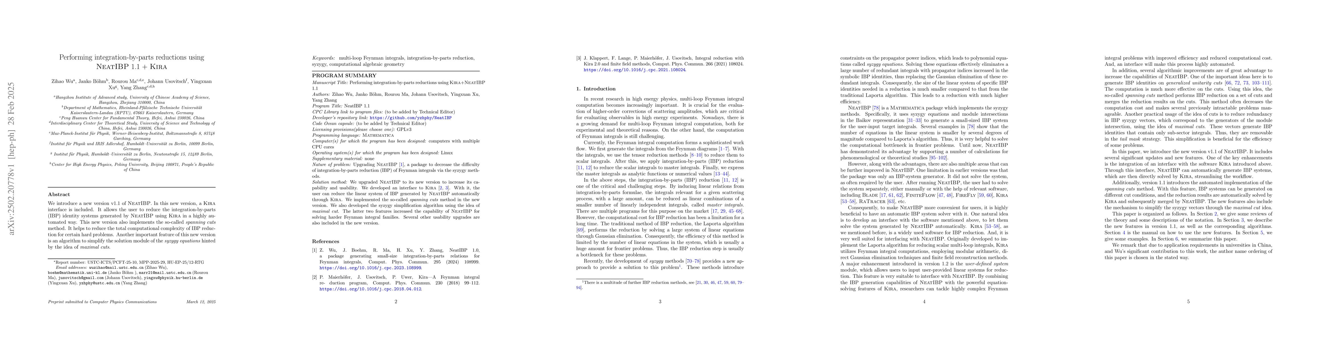 Thumbnail for Performing integration-by-parts reductions using NeatIBP 1.1 + Kira
