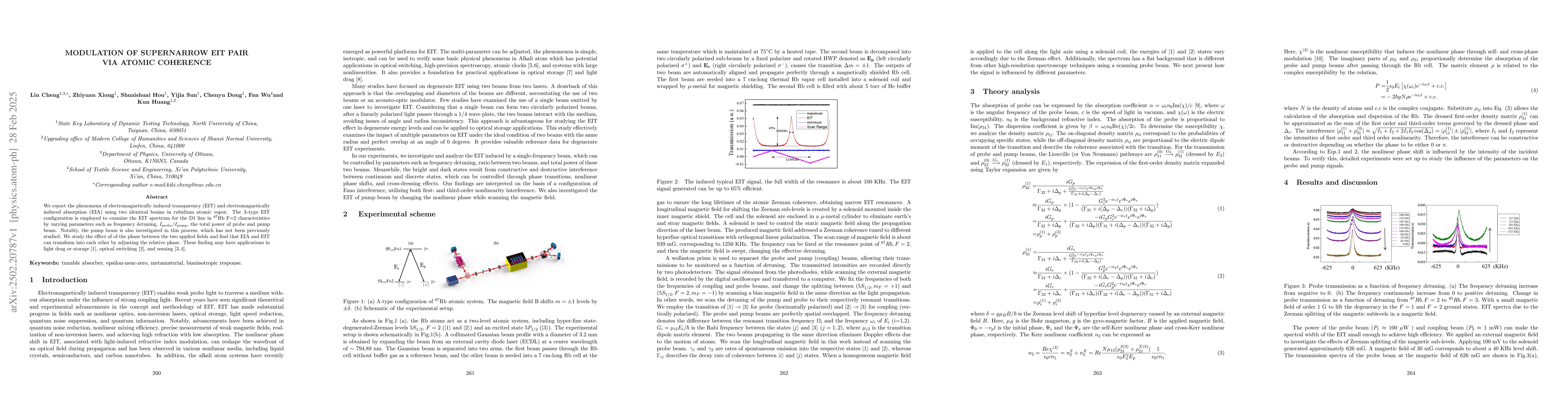 Thumbnail for Modulation of supernarrow EIT pair via atomic coherence