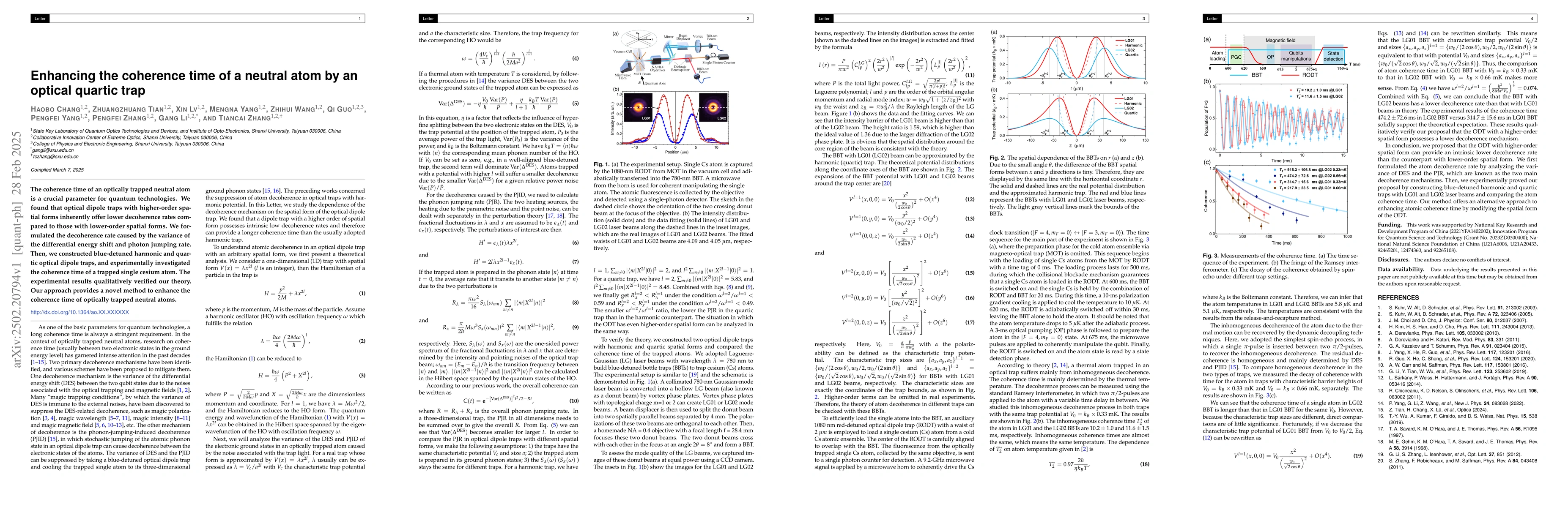Thumbnail for Enhancing the coherence time of a neutral atom by an optical quartic
  trap