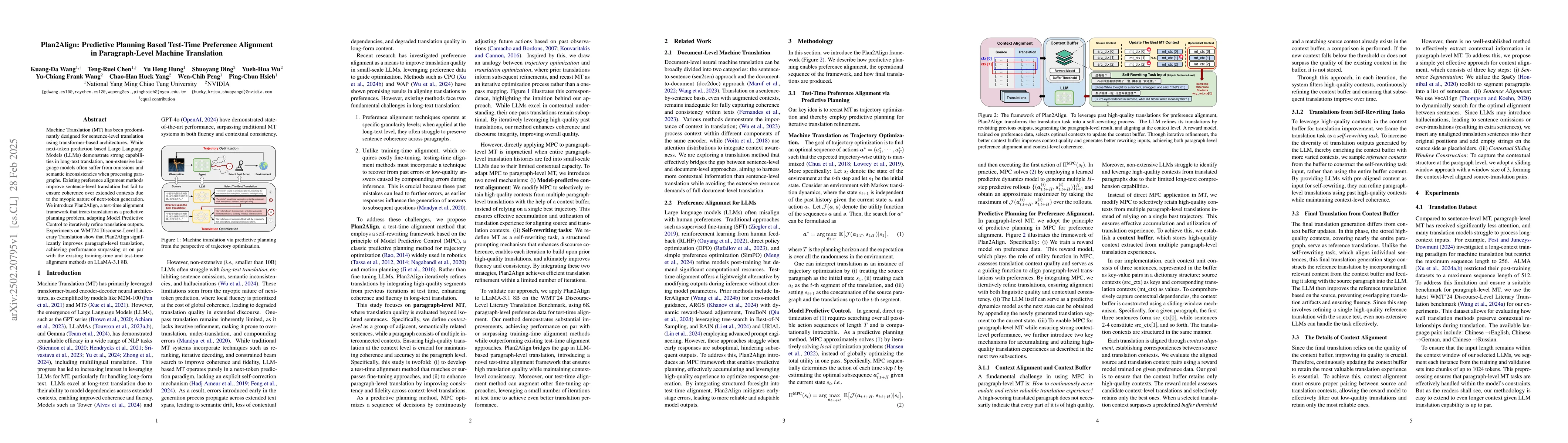 Thumbnail for Plan2Align: Predictive Planning Based Test-Time Preference Alignment in
  Paragraph-Level Machine Translation