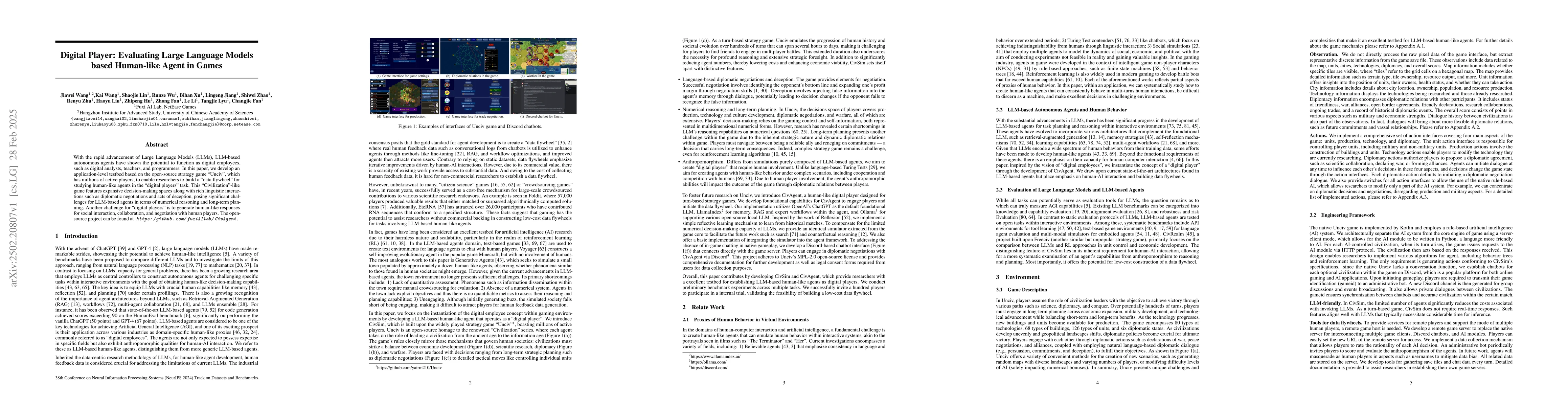 Thumbnail for Digital Player: Evaluating Large Language Models based Human-like Agent
  in Games