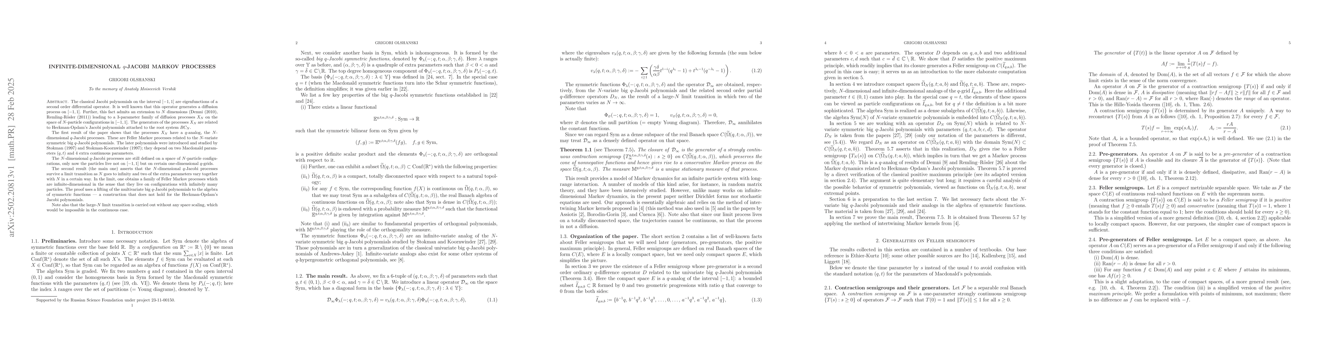 Thumbnail for Infinite-dimensional $q$-Jacobi Markov processes