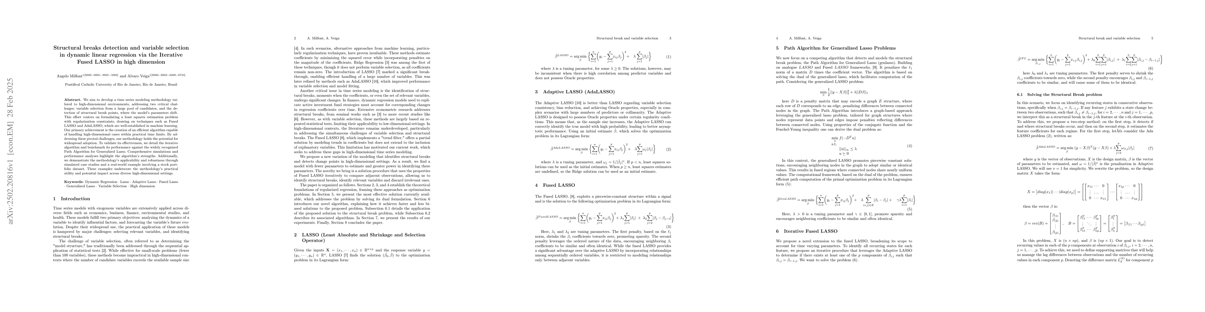 Thumbnail for Structural breaks detection and variable selection in dynamic linear
  regression via the Iterative Fused LASSO in high dimension