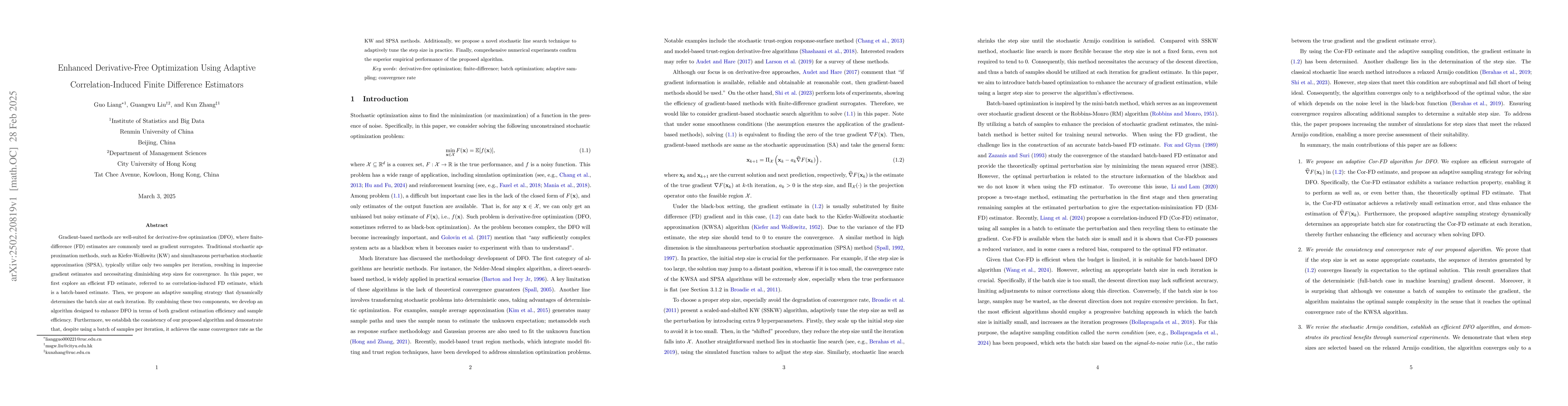 Thumbnail for Enhanced Derivative-Free Optimization Using Adaptive Correlation-Induced
  Finite Difference Estimators