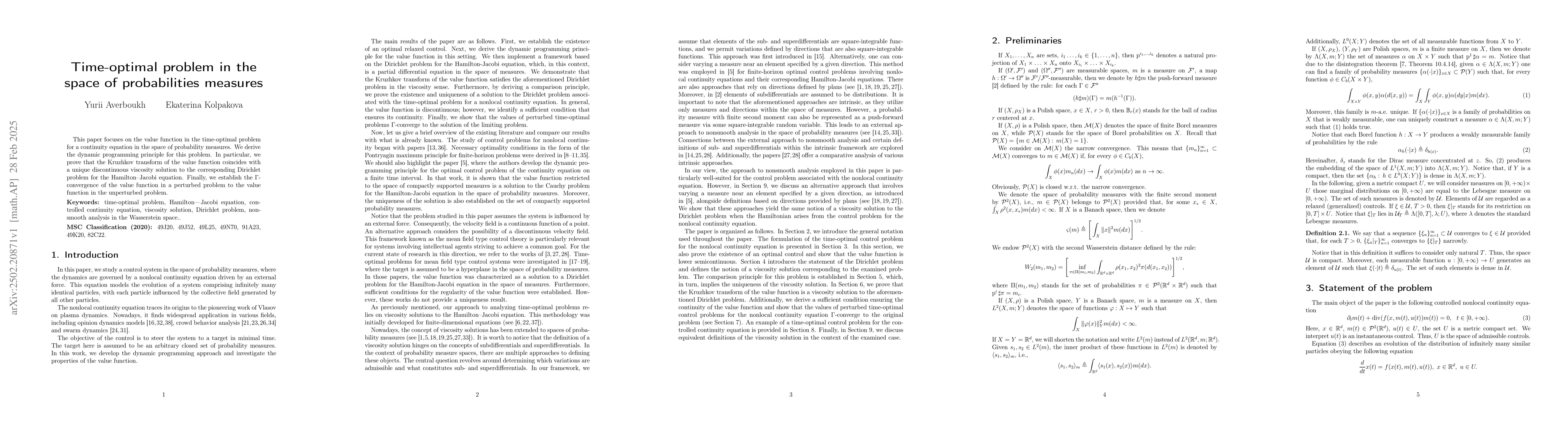 Thumbnail for Time-optimal problem in the space of probabilities measures