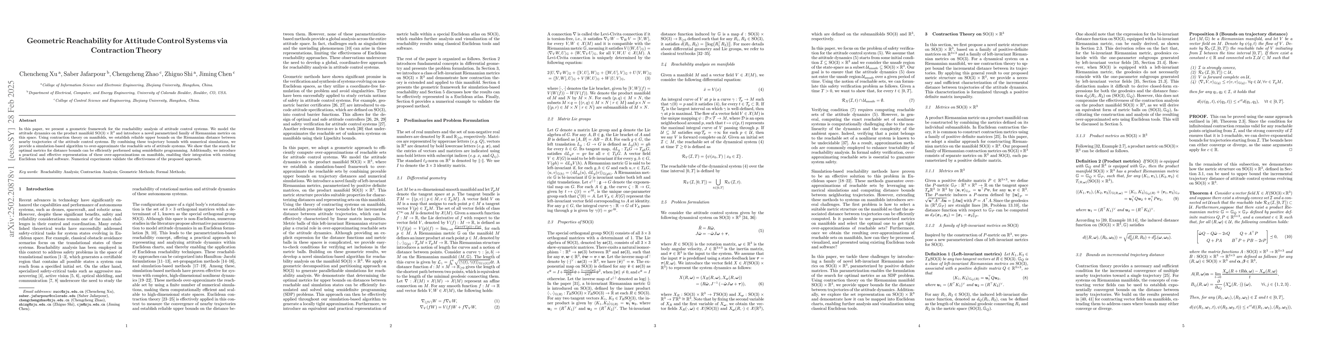 Thumbnail for Geometric Reachability for Attitude Control Systems via Contraction
  Theory