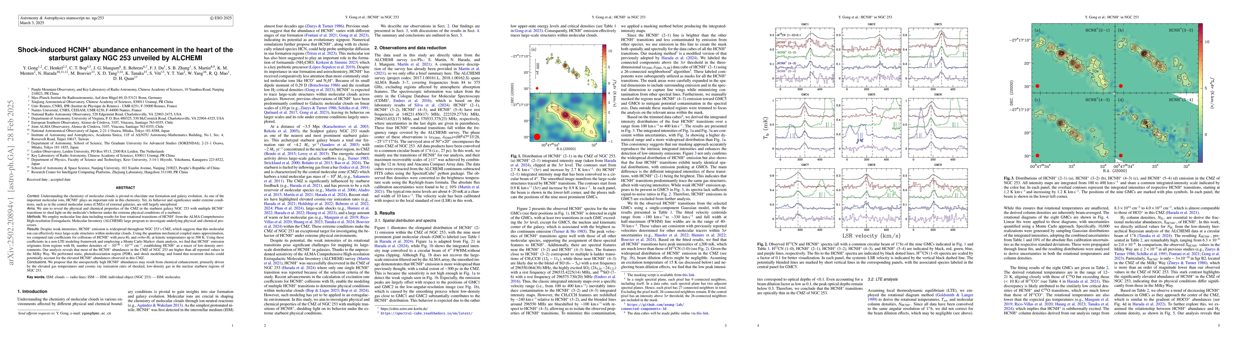 Thumbnail for Shock-induced HCNH+ abundance enhancement in the heart of the starburst
  galaxy NGC 253 unveiled by ALCHEMI