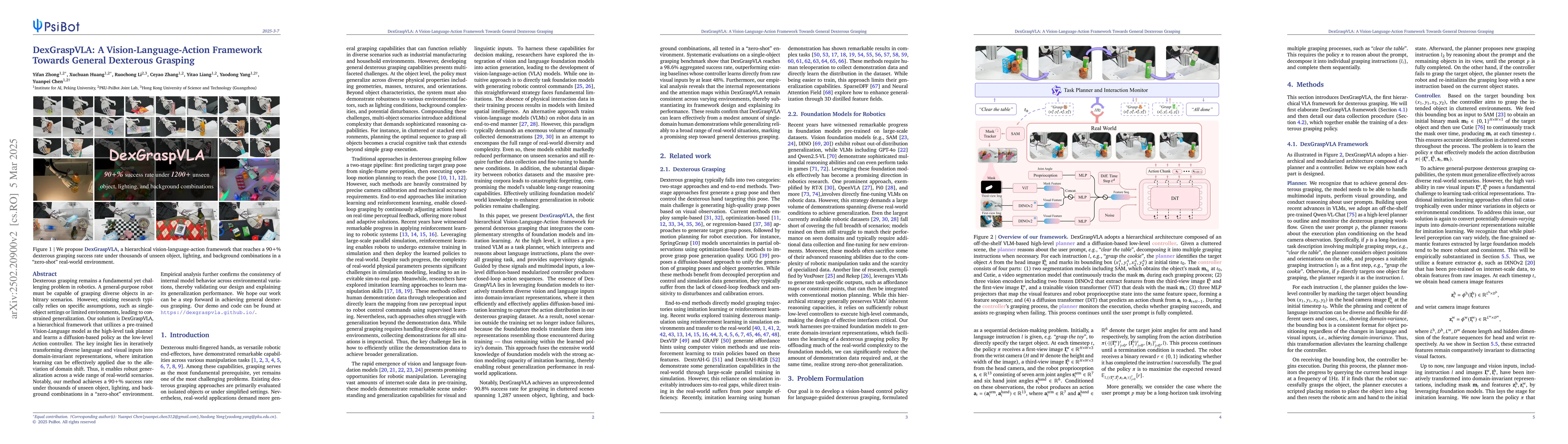 Thumbnail for DexGraspVLA: A Vision-Language-Action Framework Towards General
  Dexterous Grasping