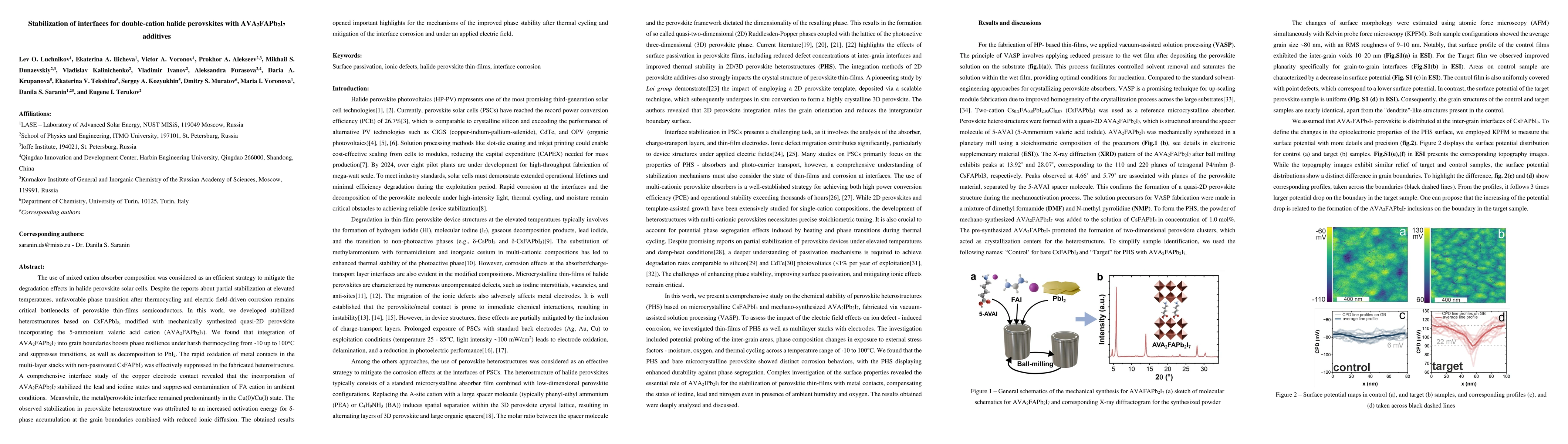 Thumbnail for Stabilization of interfaces for double-cation halide perovskites with
  AVA2FAPb2I7 additives