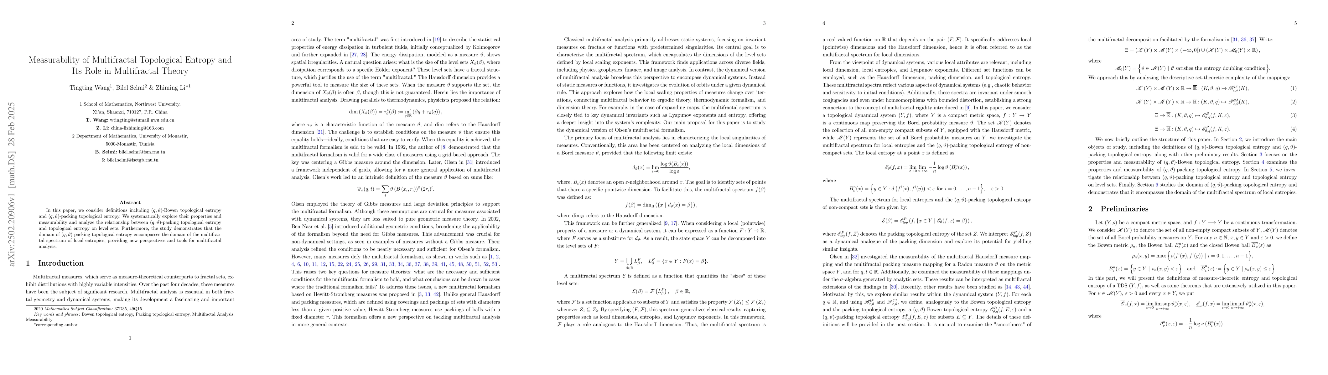 Thumbnail for Measurability of Multifractal Topological Entropy and Its Role in
  Multifractal Theory