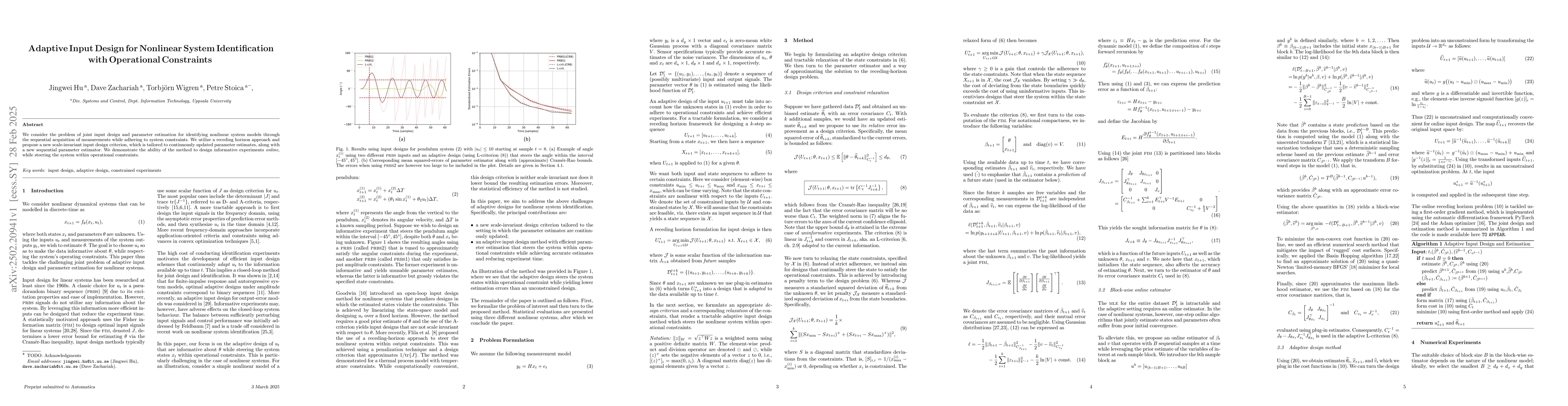 Thumbnail for Adaptive Input Design for Nonlinear System Identification with
  Operational Constraints