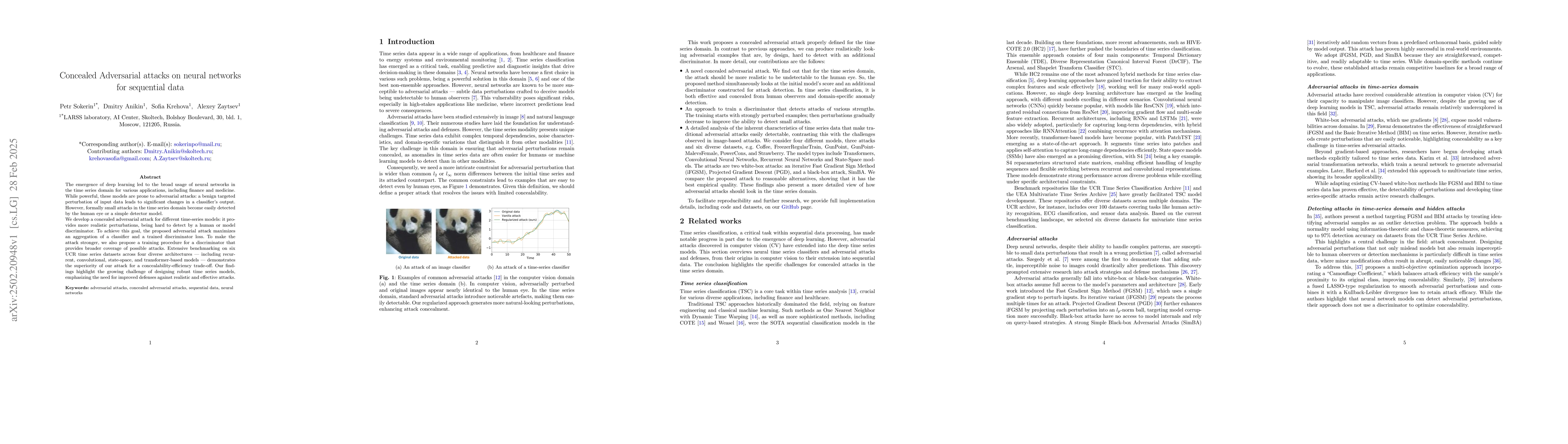 Thumbnail for Concealed Adversarial attacks on neural networks for sequential data