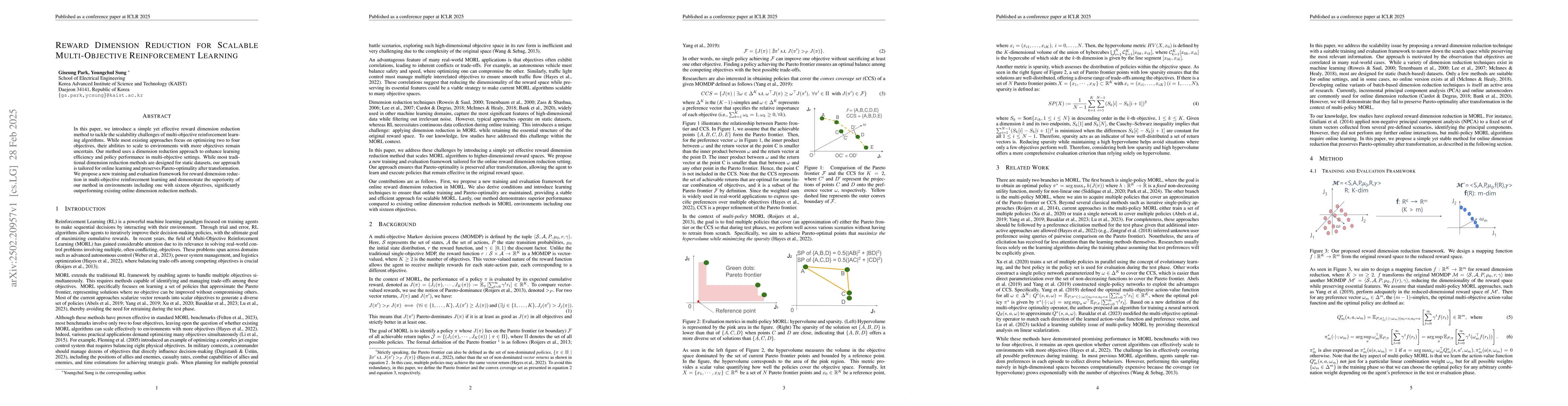 Thumbnail for Reward Dimension Reduction for Scalable Multi-Objective Reinforcement
  Learning