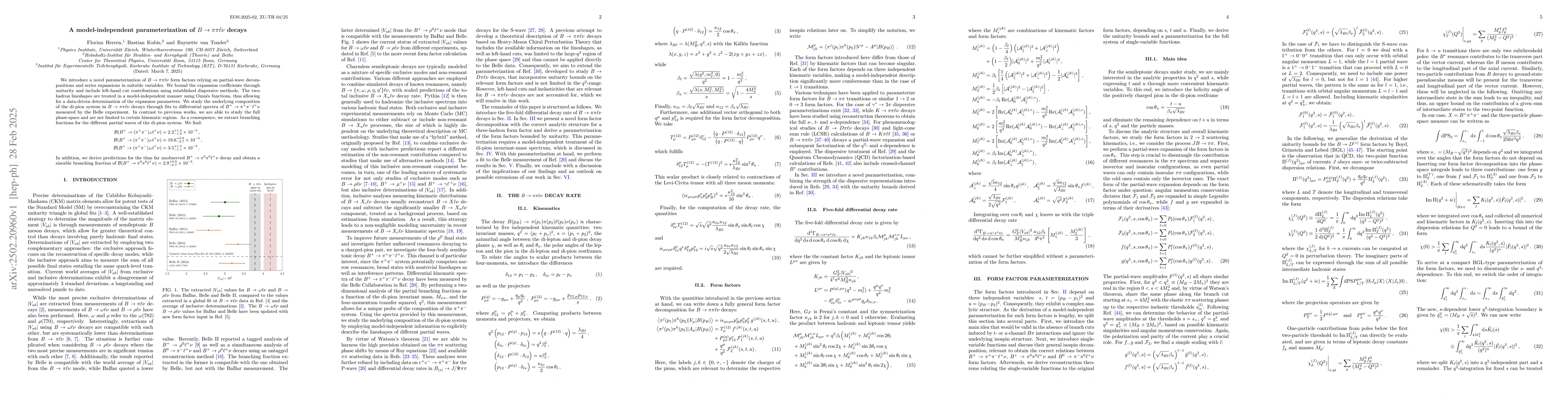 Thumbnail for A model-independent parameterization of $B\rightarrowππ\ellν$
  decays