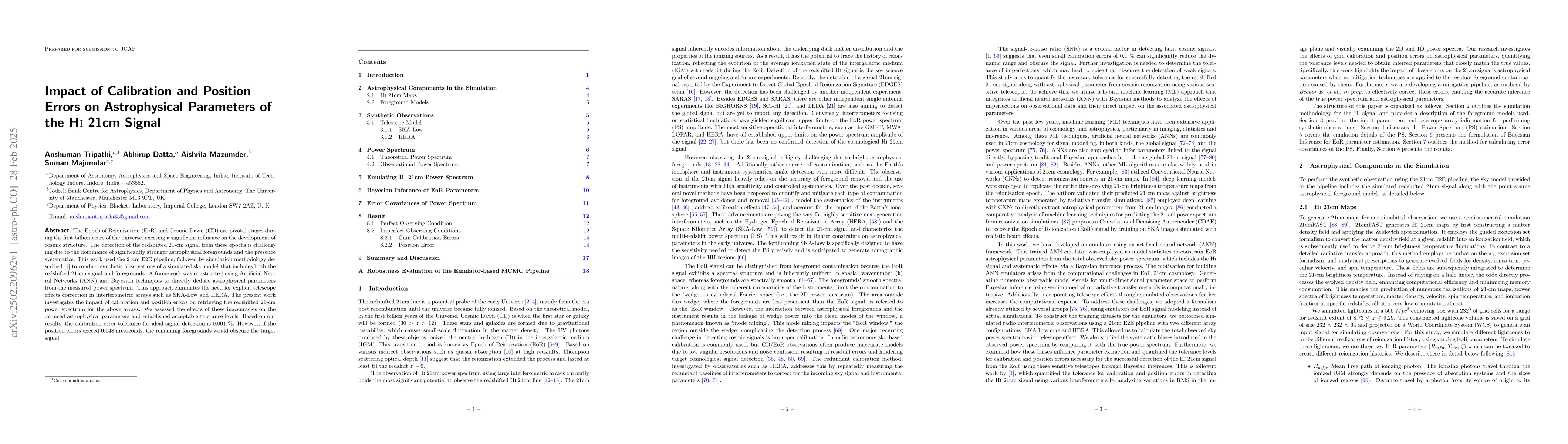 Thumbnail for Impact of Calibration and Position Errors on Astrophysical Parameters of
  the {\hi} 21cm Signal