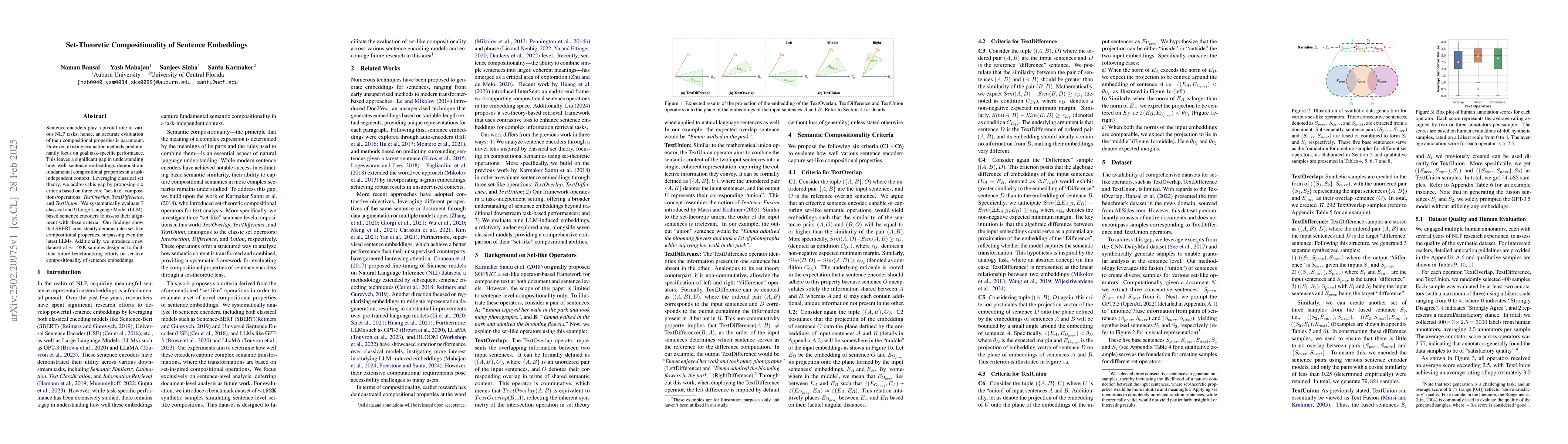 Thumbnail for Set-Theoretic Compositionality of Sentence Embeddings