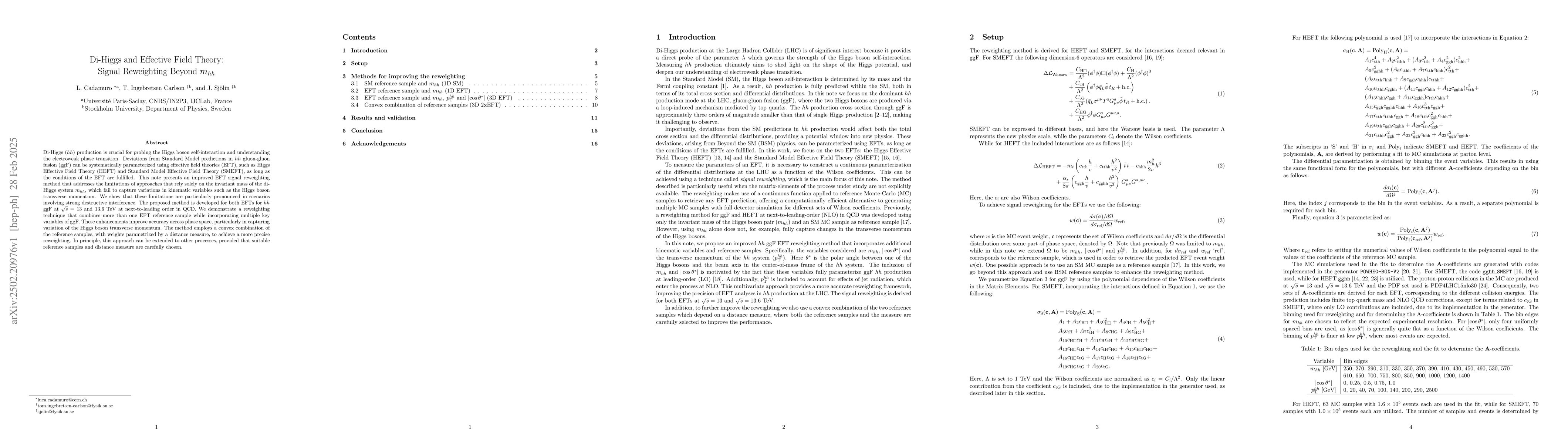 Thumbnail for Di-Higgs and Effective Field Theory: Signal Reweighting Beyond $m_{hh}$