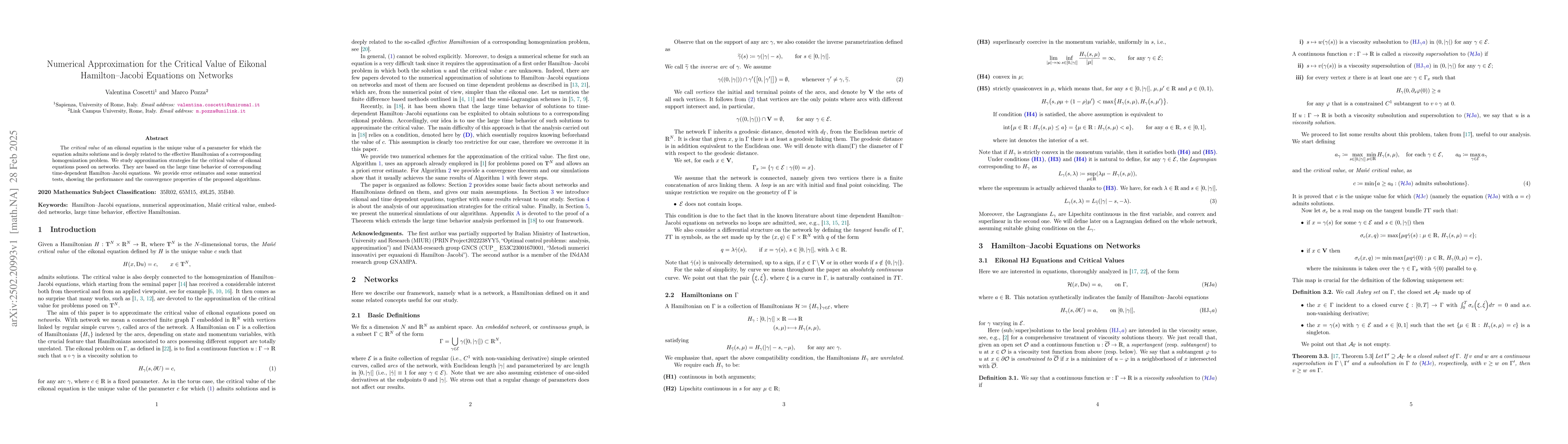 Thumbnail for Numerical Approximation for the Critical Value of Eikonal
  Hamilton-Jacobi Equations on Networks