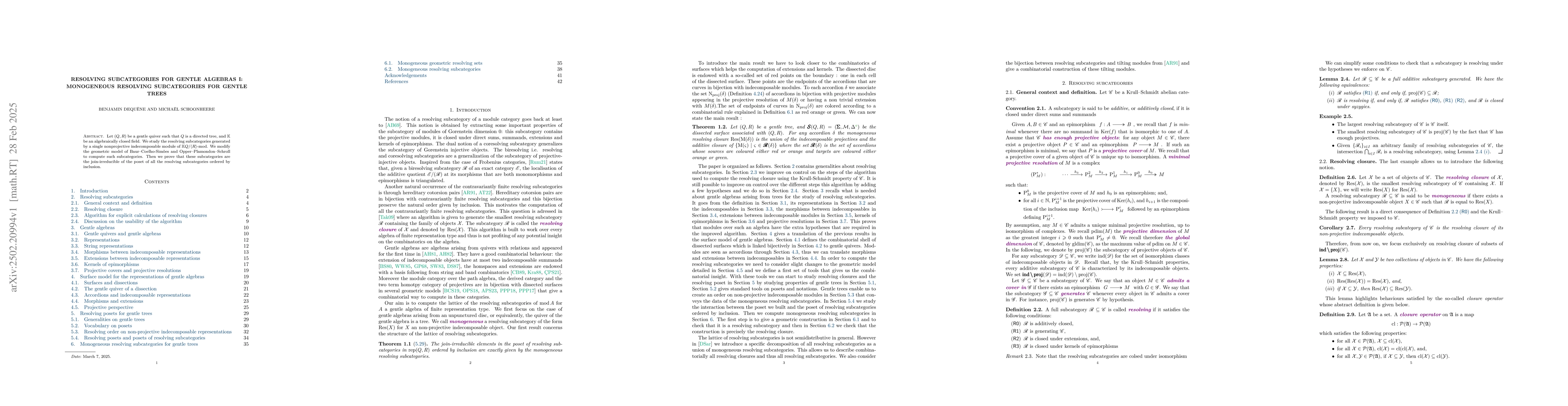 Thumbnail for Resolving subcategories for gentle algebras I: Monogeneous resolving
  subcategories for gentle trees