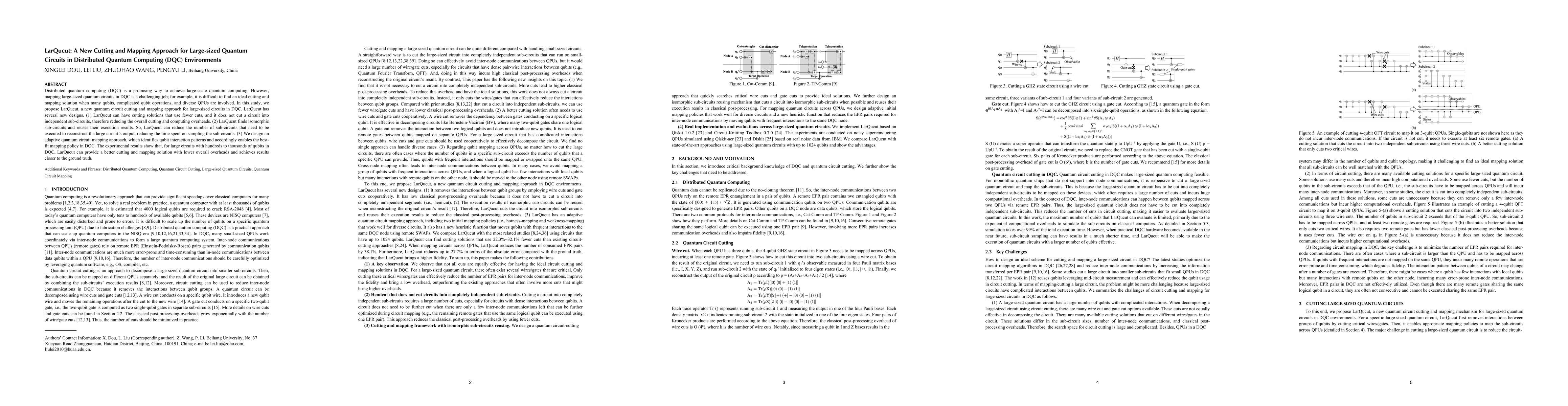 Thumbnail for LarQucut: A New Cutting and Mapping Approach for Large-sized Quantum
  Circuits in Distributed Quantum Computing (DQC) Environments