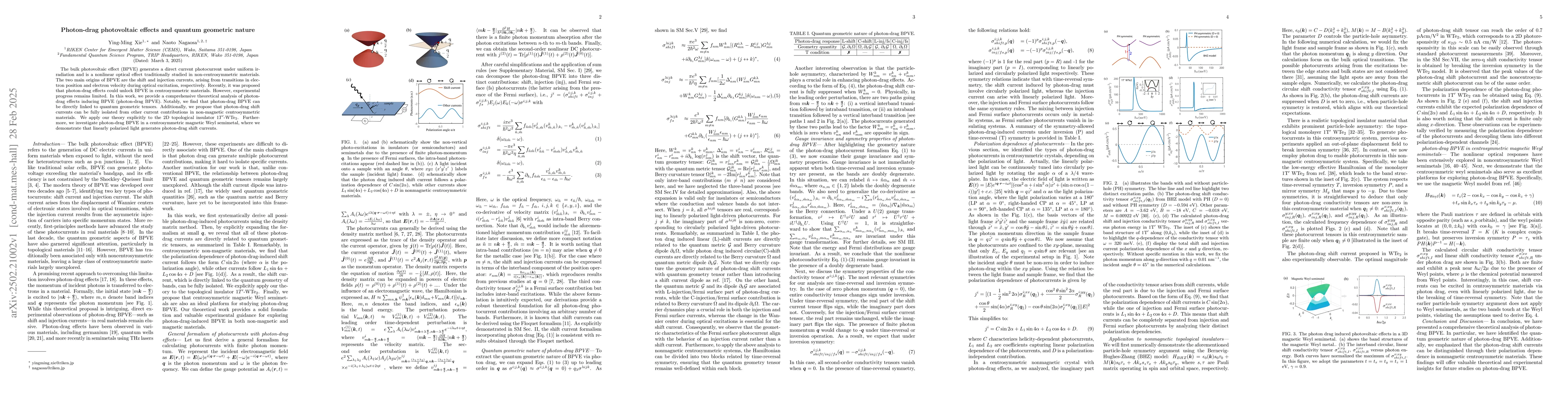 Thumbnail for Photon-drag photovoltaic effects and quantum geometric nature