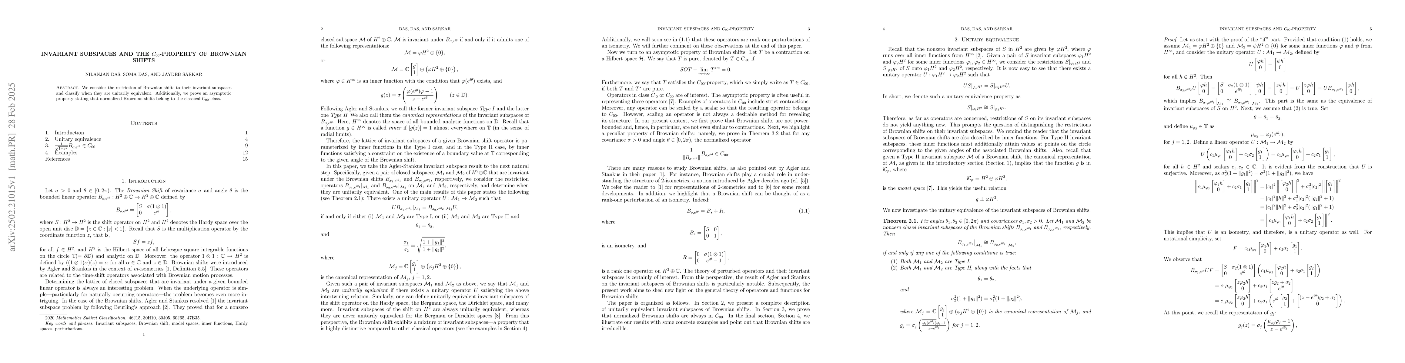 Thumbnail for Invariant subspaces and the $C_{00}$-property of Brownian Shifts