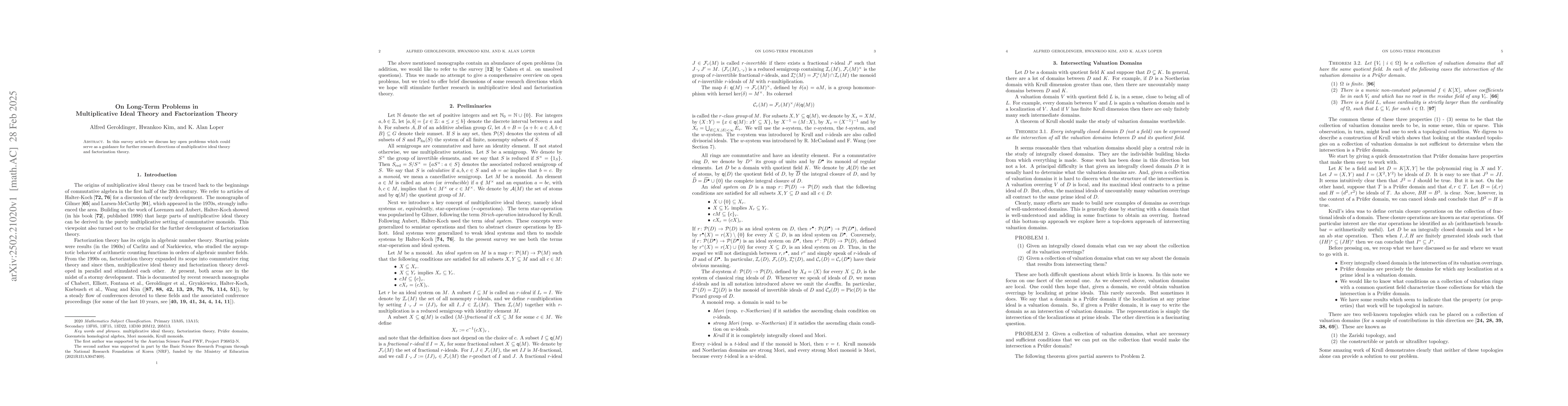 Thumbnail for On Long-Term Problems in Multiplicative Ideal Theory and Factorization
  Theory