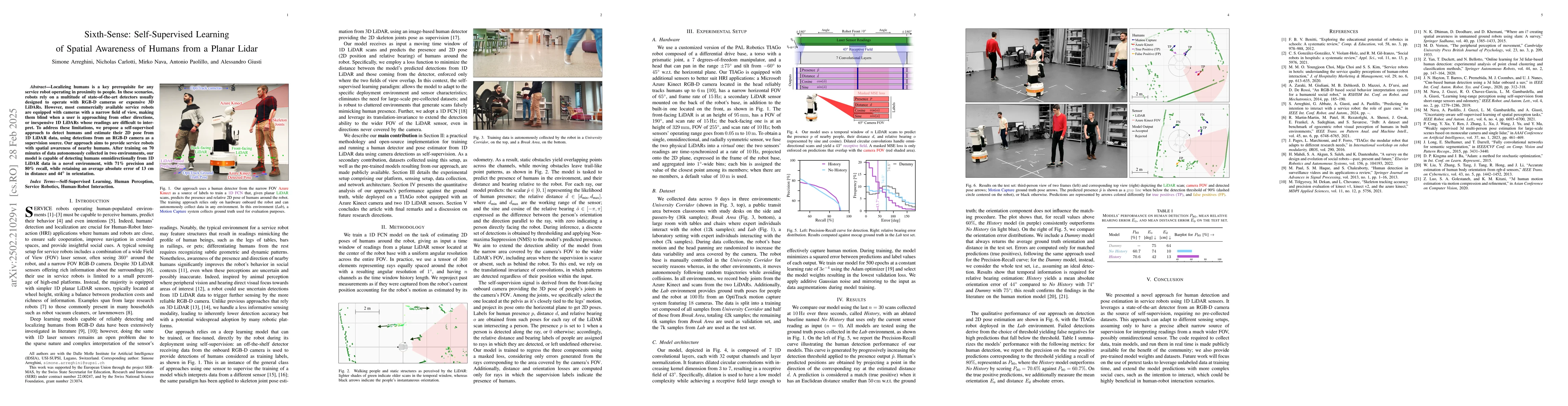 Thumbnail for Sixth-Sense: Self-Supervised Learning of Spatial Awareness of Humans
  from a Planar Lidar