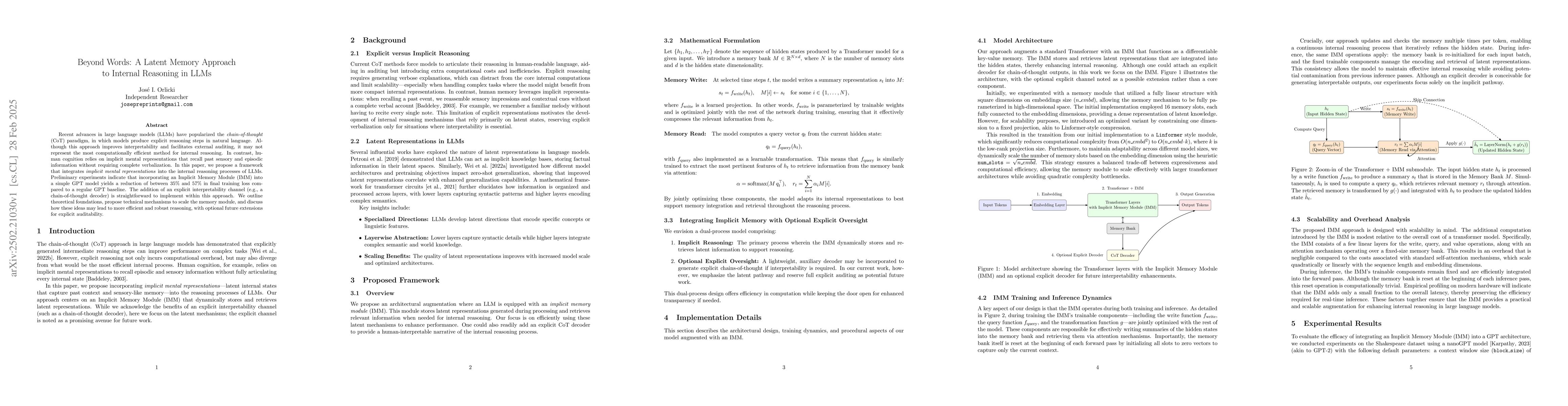 Thumbnail for Beyond Words: A Latent Memory Approach to Internal Reasoning in LLMs
