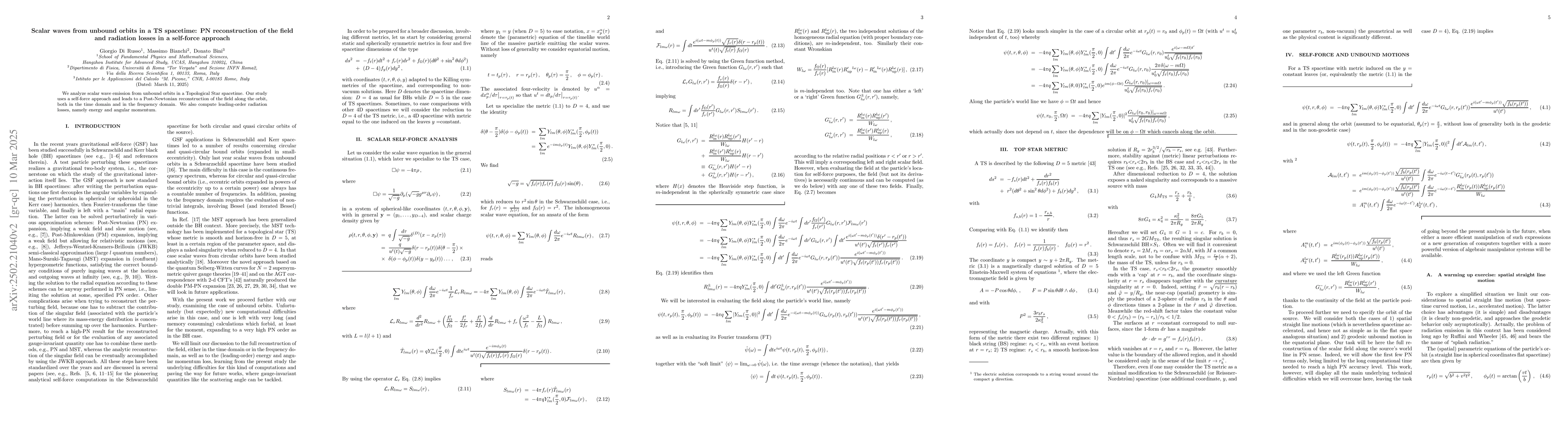 Thumbnail for Scalar waves from unbound orbits in a TS spacetime: PN reconstruction of
  the field and radiation losses in a self-force approach
