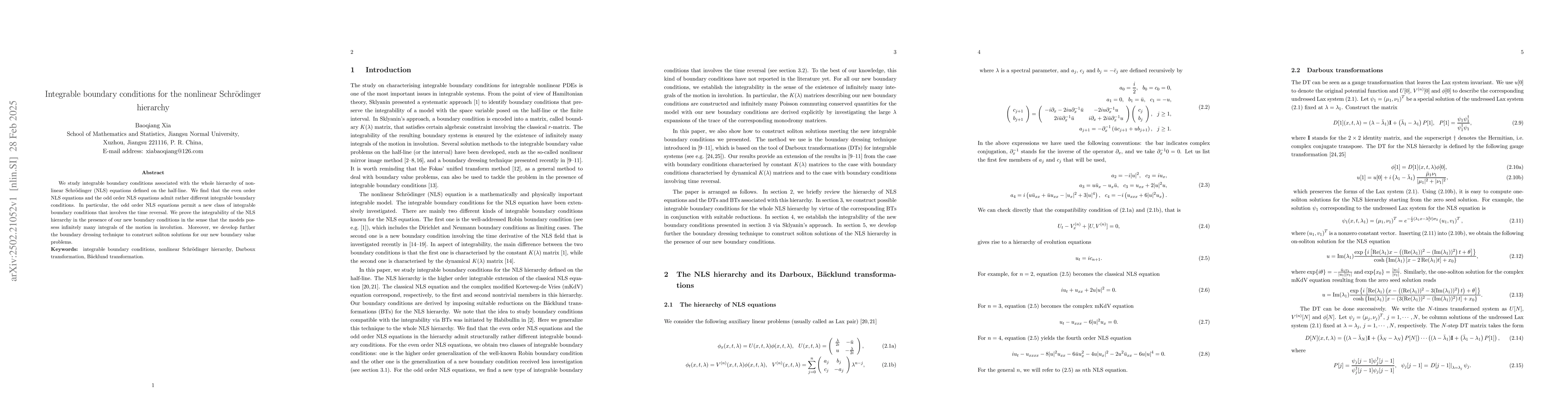 Thumbnail for Integrable boundary conditions for the nonlinear Schrödinger
  hierarchy