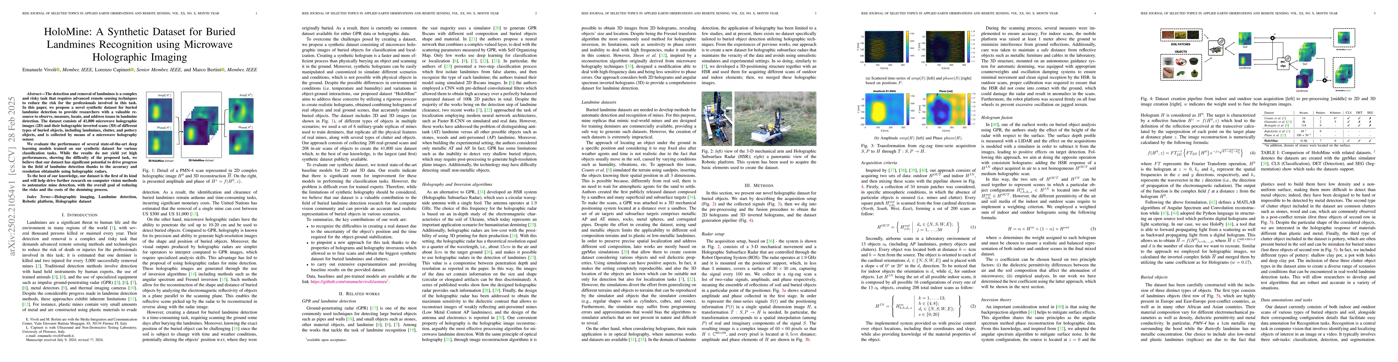 Thumbnail for HoloMine: A Synthetic Dataset for Buried Landmines Recognition using
  Microwave Holographic Imaging