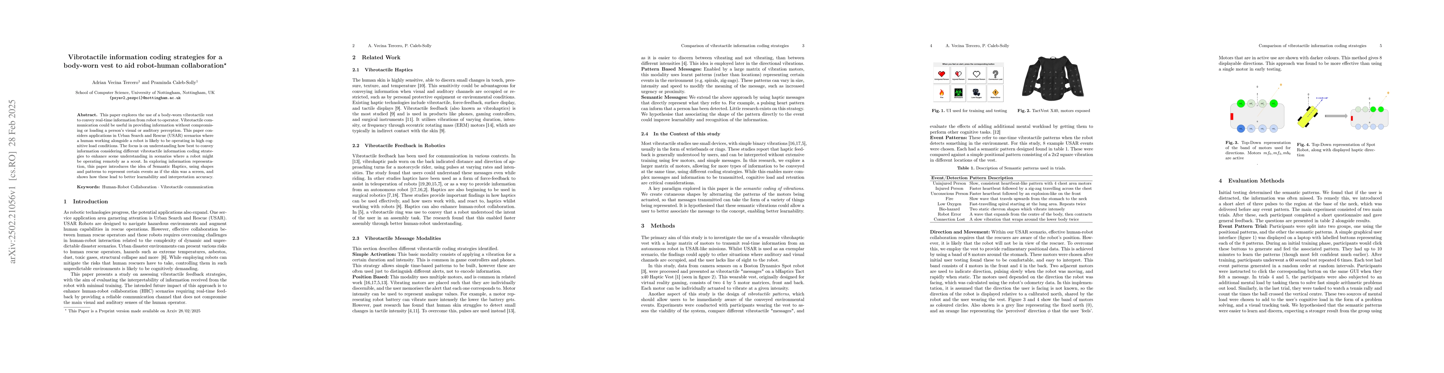 Thumbnail for Vibrotactile information coding strategies for a body-worn vest to aid
  robot-human collaboration