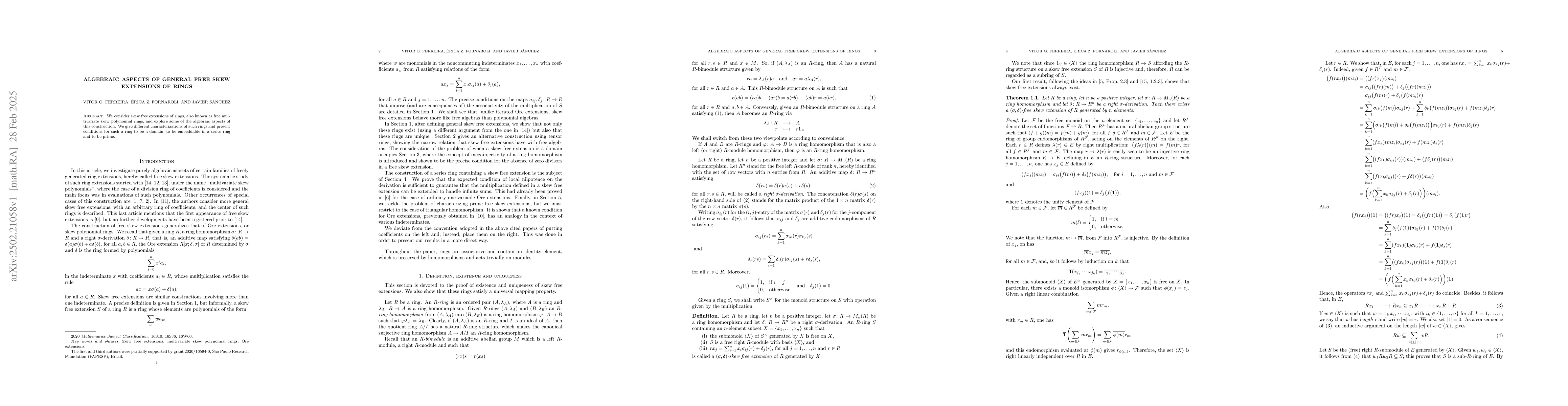 Thumbnail for Algebraic aspects of general free skew extensions of rings
