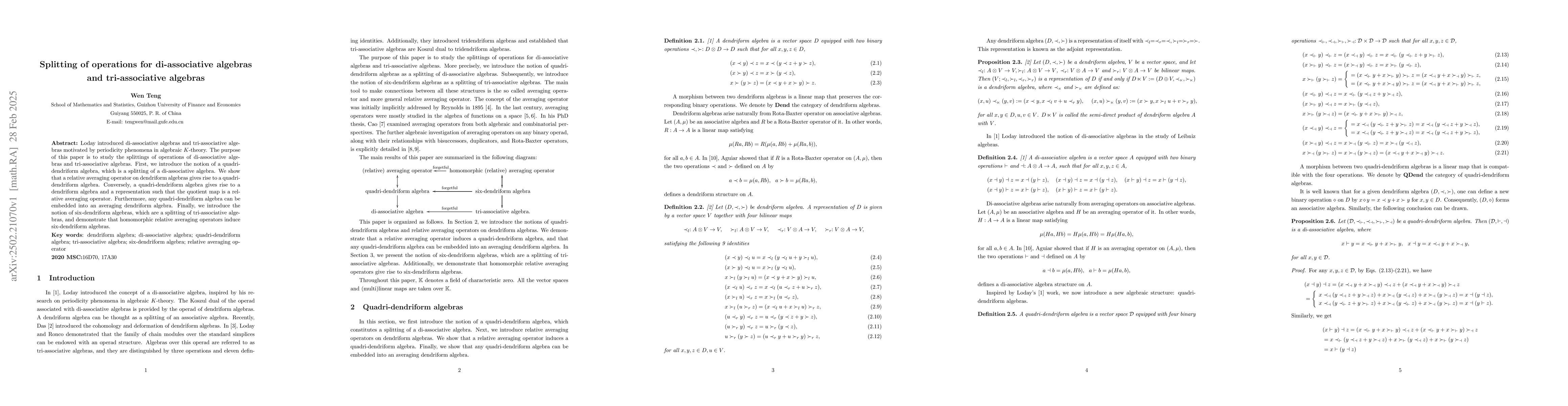 Thumbnail for Splitting of operations for di-associative algebras and tri-associative
  algebras